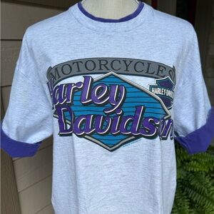Vintage 1993 Harley-Davidson Blue and Purple Graphic Tee